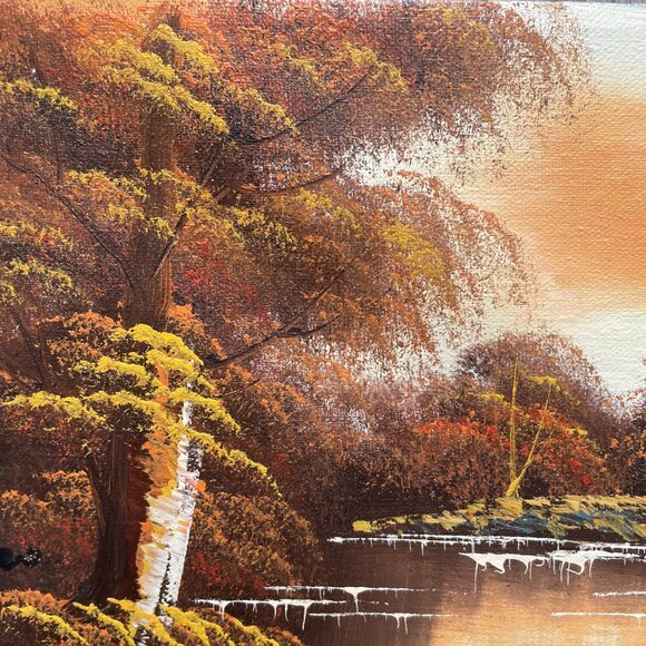 Forest and Lake Nature Painting Acrylic on Canvas Original 10" x 8" - Picture 3 of 7